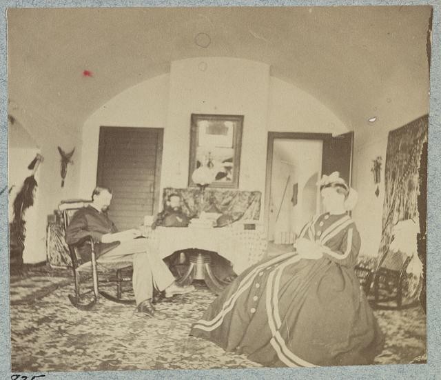 Photo:Interior of a Casemate 1900s man woman seated room interior