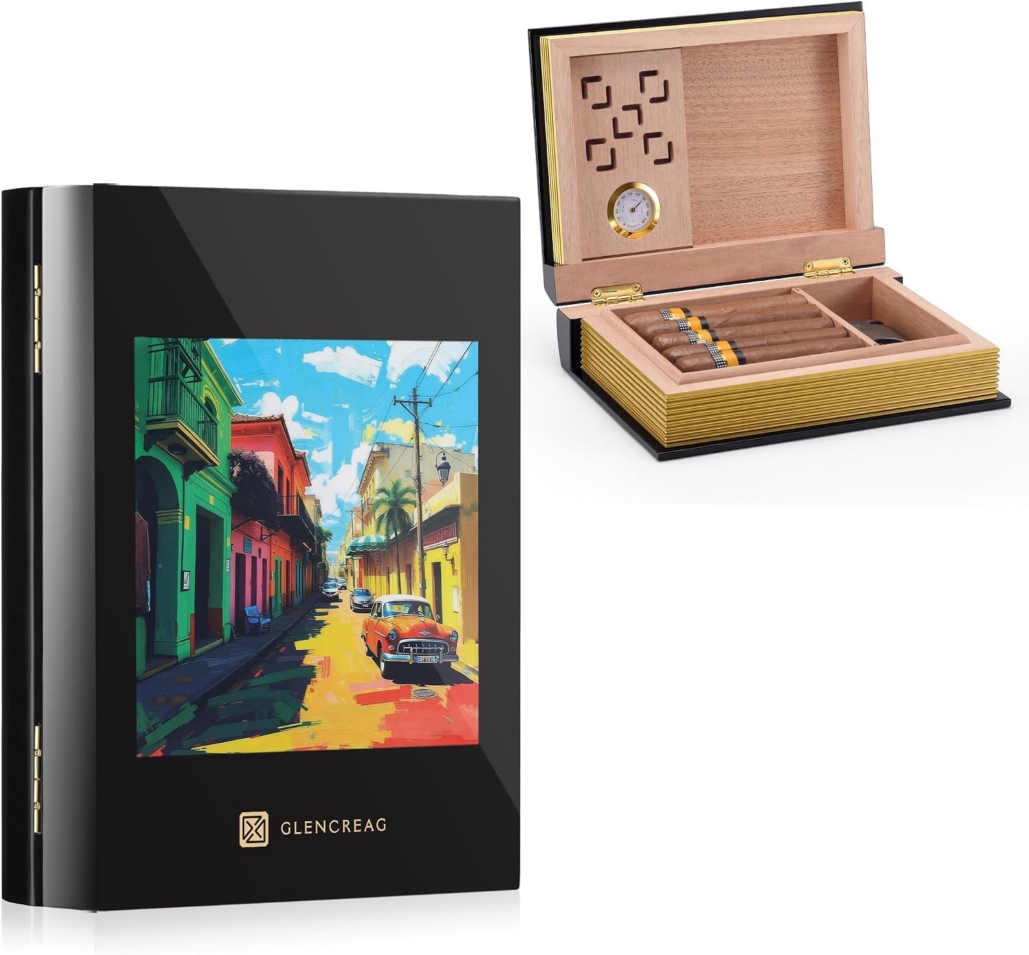 GLENCREAG L26S Book Cigar Humidor 10-12 Cigars Spanish Cedar Box - NIB