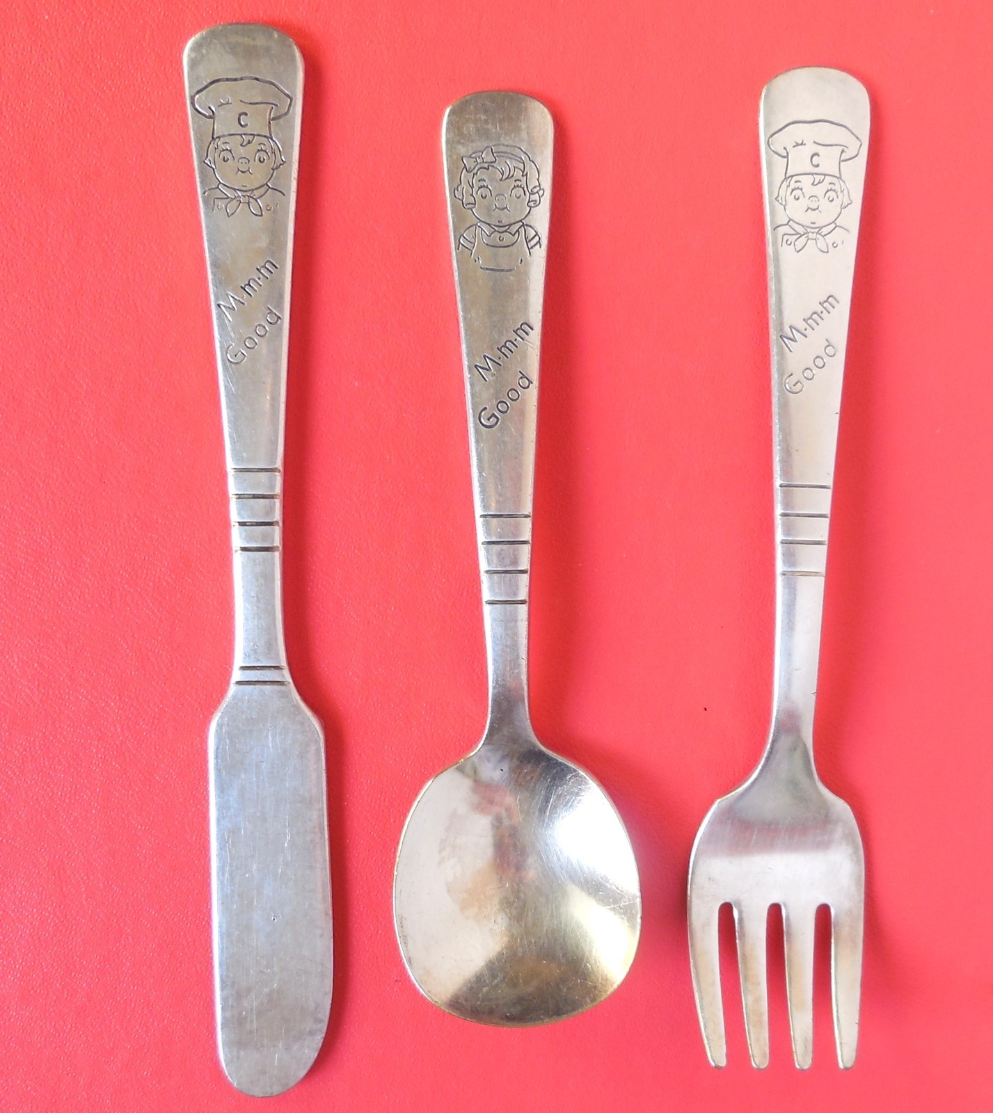 Wm A Rogers Campbell\'s Soup Silverplated Silverware Childs Fork Knife Spoon Set