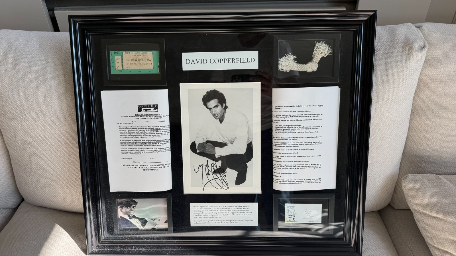 David copperfield Magician buisness card from youth ,autograph ,ticked, rider.