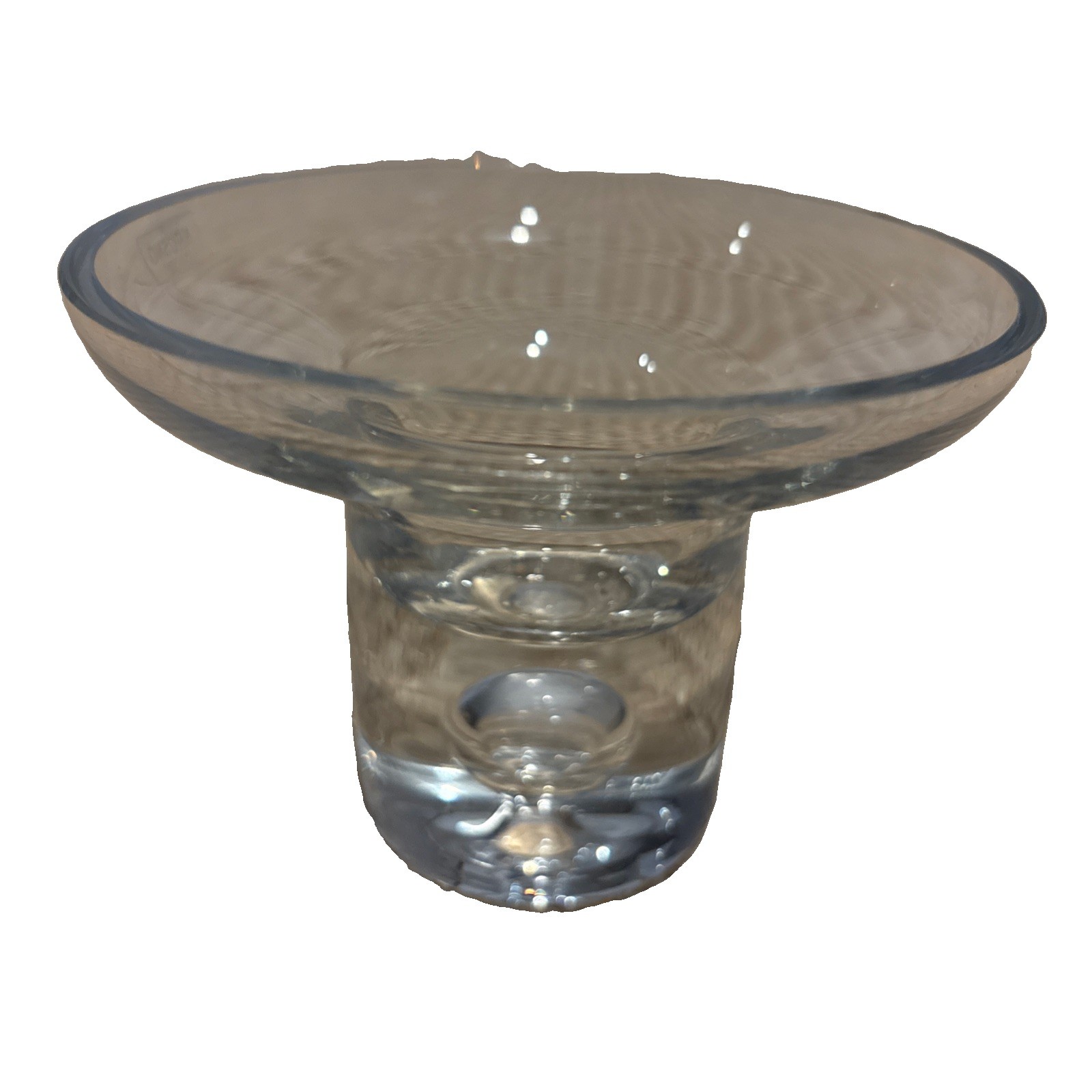 Vintage Krosno Poland Clear Art Glass Candle Holder W/ Controlled Bubble 3.25”