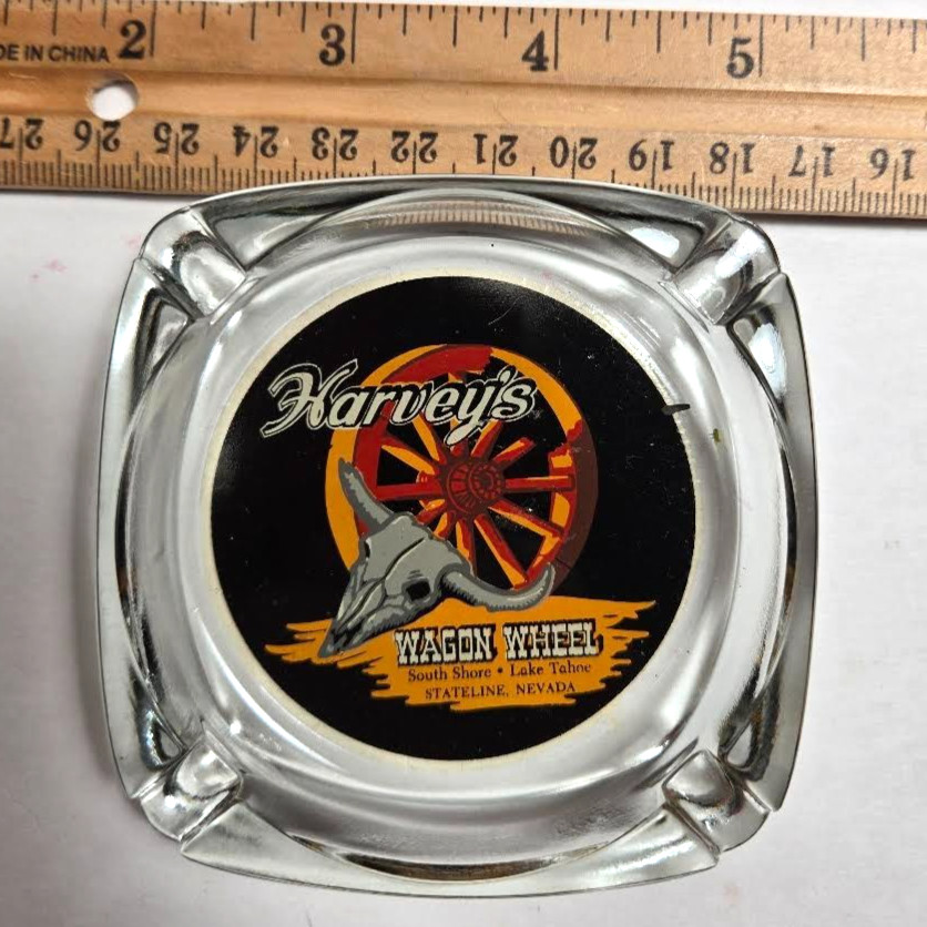 Vintage Harvey's Wagon Wheel Casino Ashtray Lake Tahoe Stateline Nevada Skull