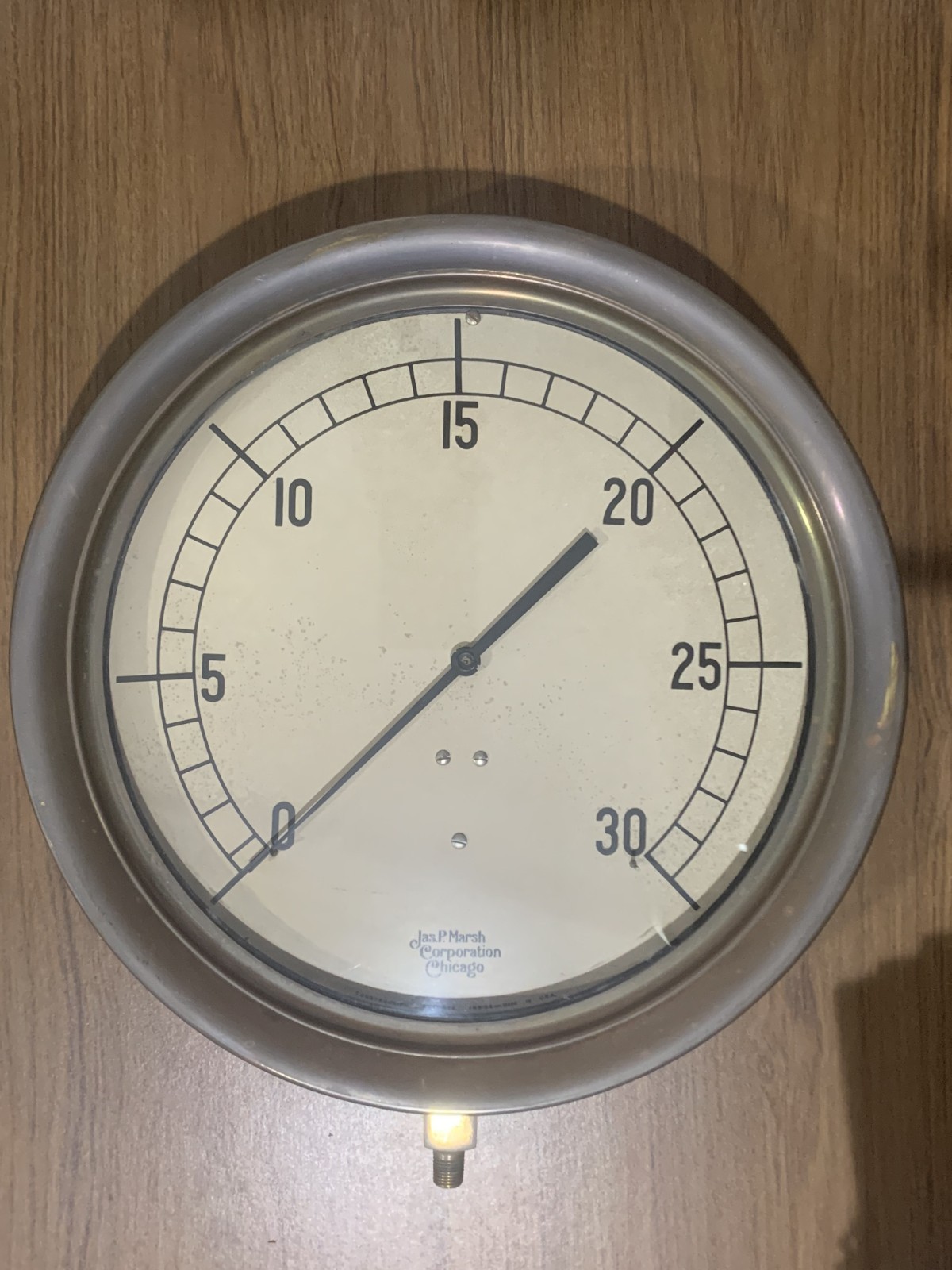 Vintage Jas. P. Marsh Corp Chicago 14-Inch Pressure Gauge. Working c1930s-1950s