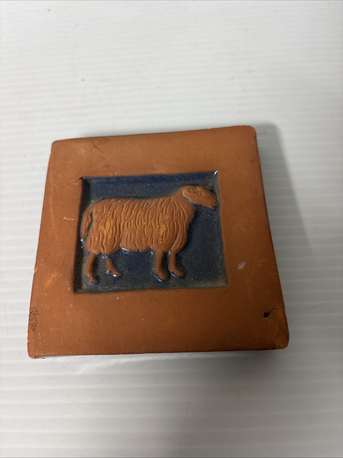 Mercer Tile Works Moravian 4” Sheep Tile Pottery 1988 Doylestown Pa Handmade Mercer Tile Works Moravian 4” Sheep Tile Pottery 1988 Doylestown Pa Handmade