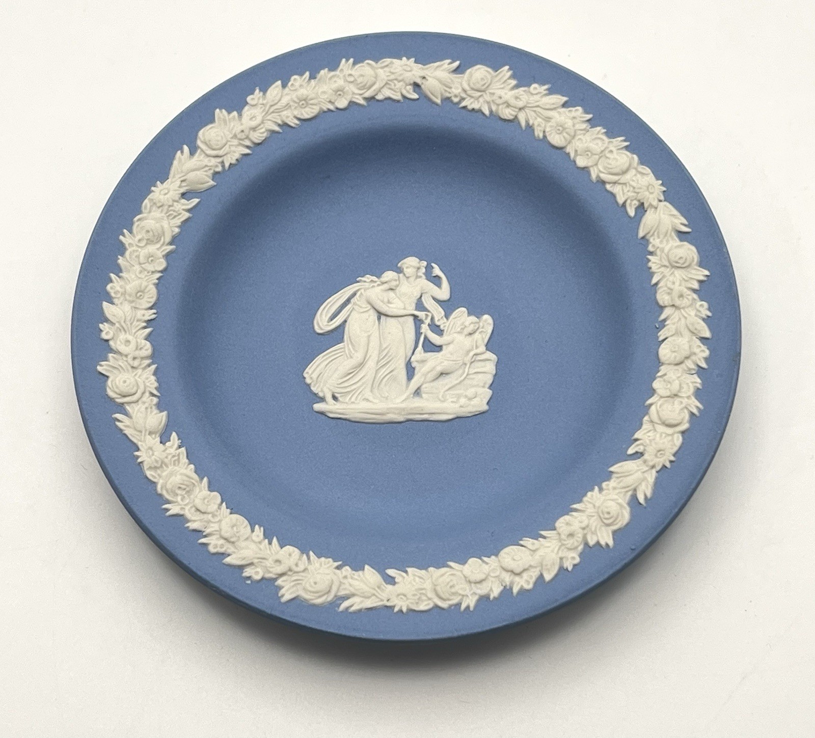 Wedgwood Blue Jasperware Round Trinket Dish Made in England Wedgwood Blue Jasperware Round Trinket Dish Made in England