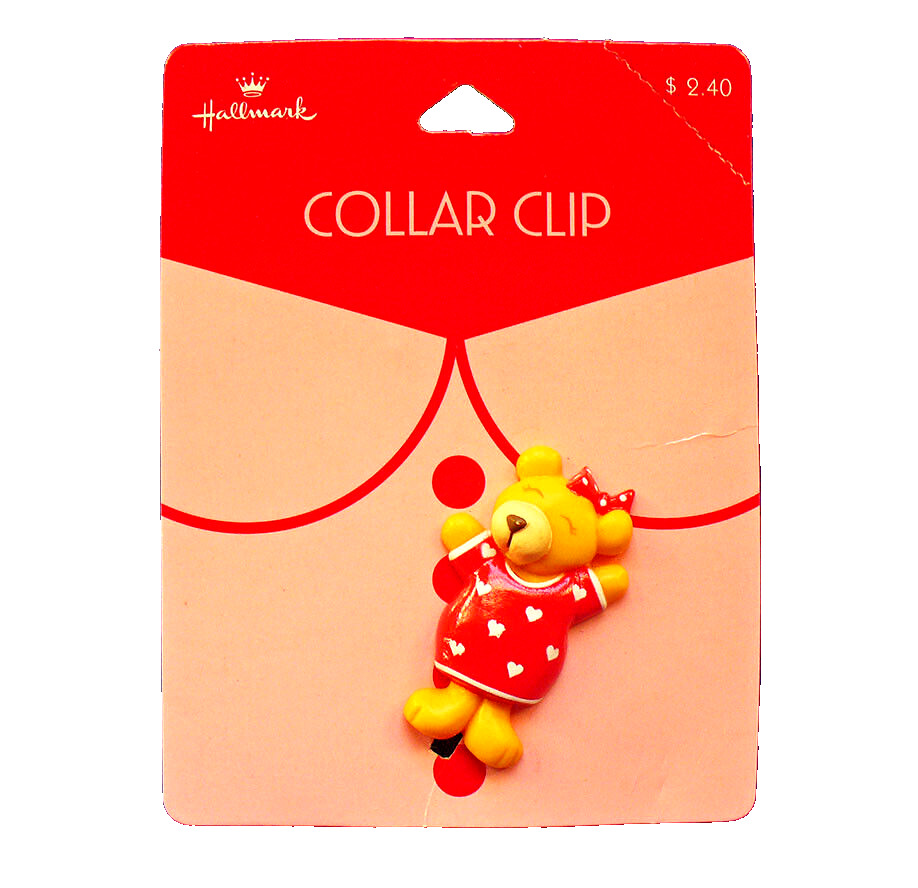 Hallmark COLLAR CLIP Valentines Vintage BEAR GIRL TEDDY w HEARTS 80s Jewelry NEW