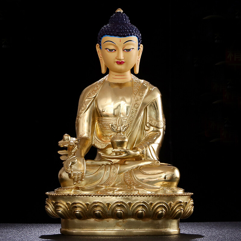 30cm Antique Bronze Gilt Buddha Statue Buddhism Kwan-yin Bhagavan Bhaisajya 