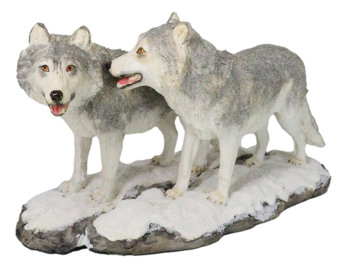 Winter Woodlands Moon Twilight Romance Arctic Snow Wolf Couple Figurine 11.5\