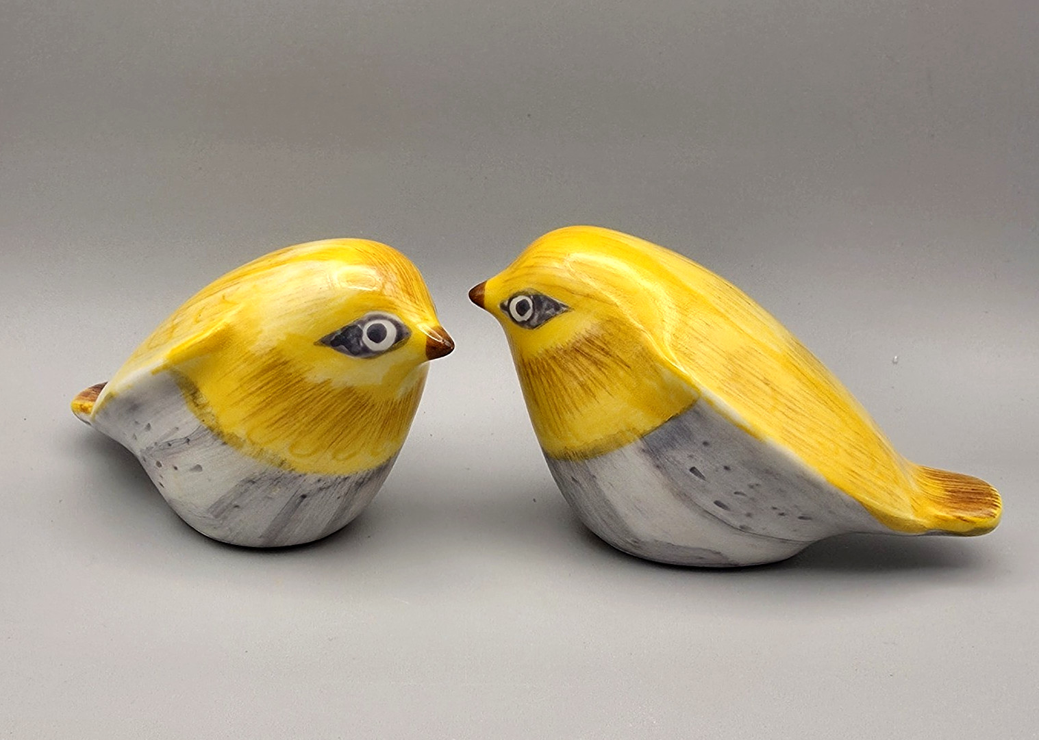 Yellow Bird Figurines Pair Ceramic