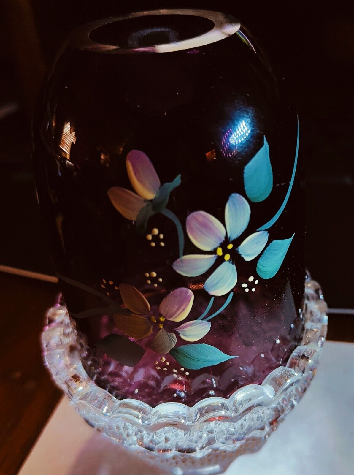 Fenton Amethyst Floral Fairy Lamp Signed 