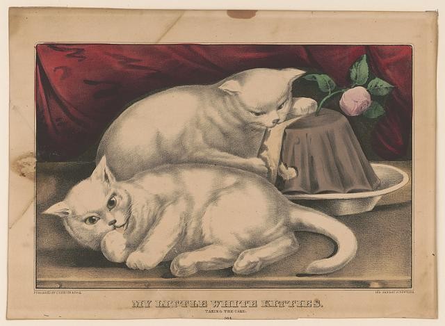 New York Currier Ives 1856-1907 My Little White Kitties Taking the Cake