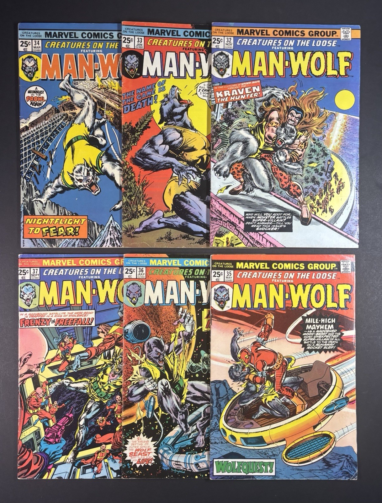 Creatures on the Loose Full Run LOT #32-37 VG/FN Avg. 💥 MAN-WOLF