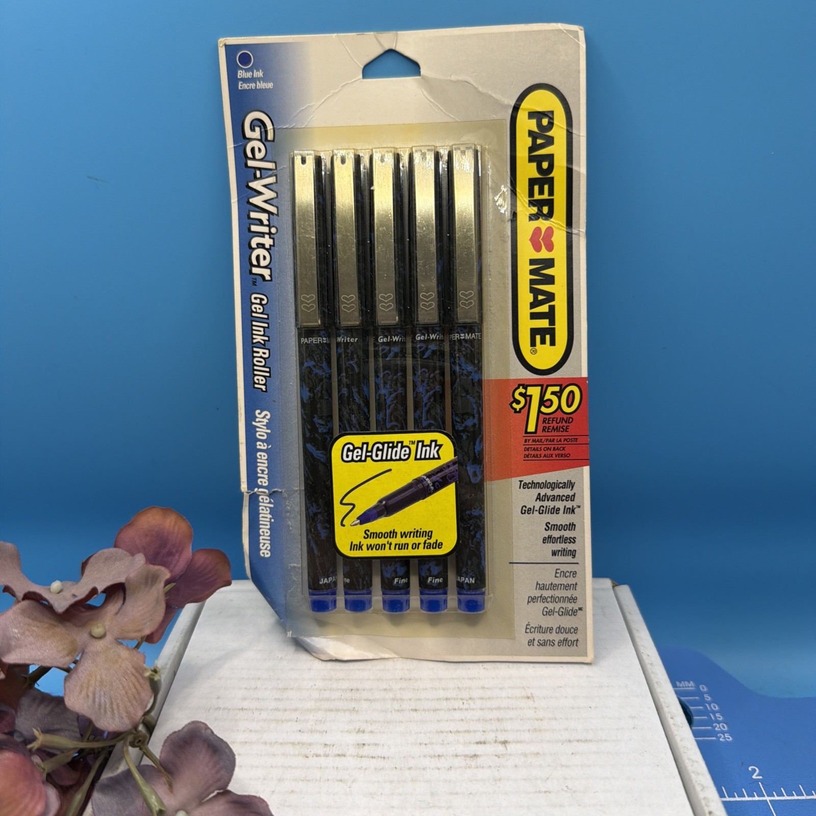 Vintage 1995 Paper Mate Gel Writer Pens BLUE Ink Fine Point 5pk NOS