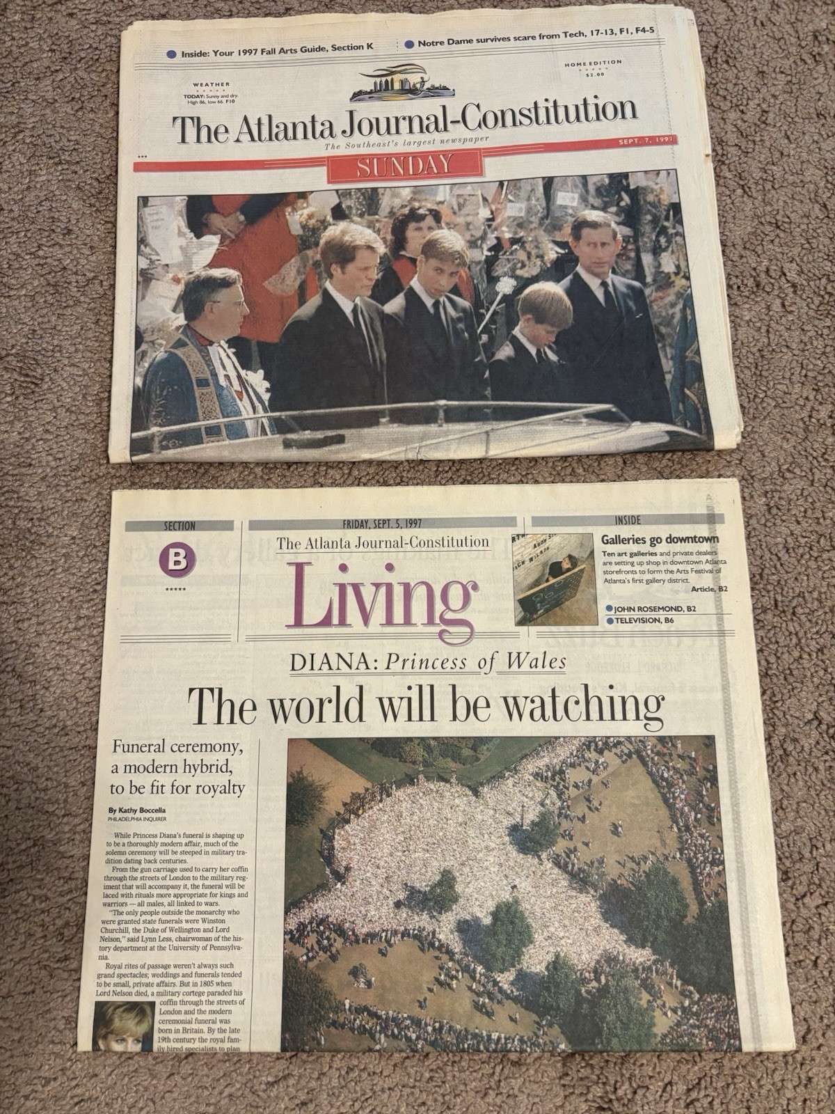 Princess Diana’s Funeral Coverage Atlanta Newspaper September 7, 1997