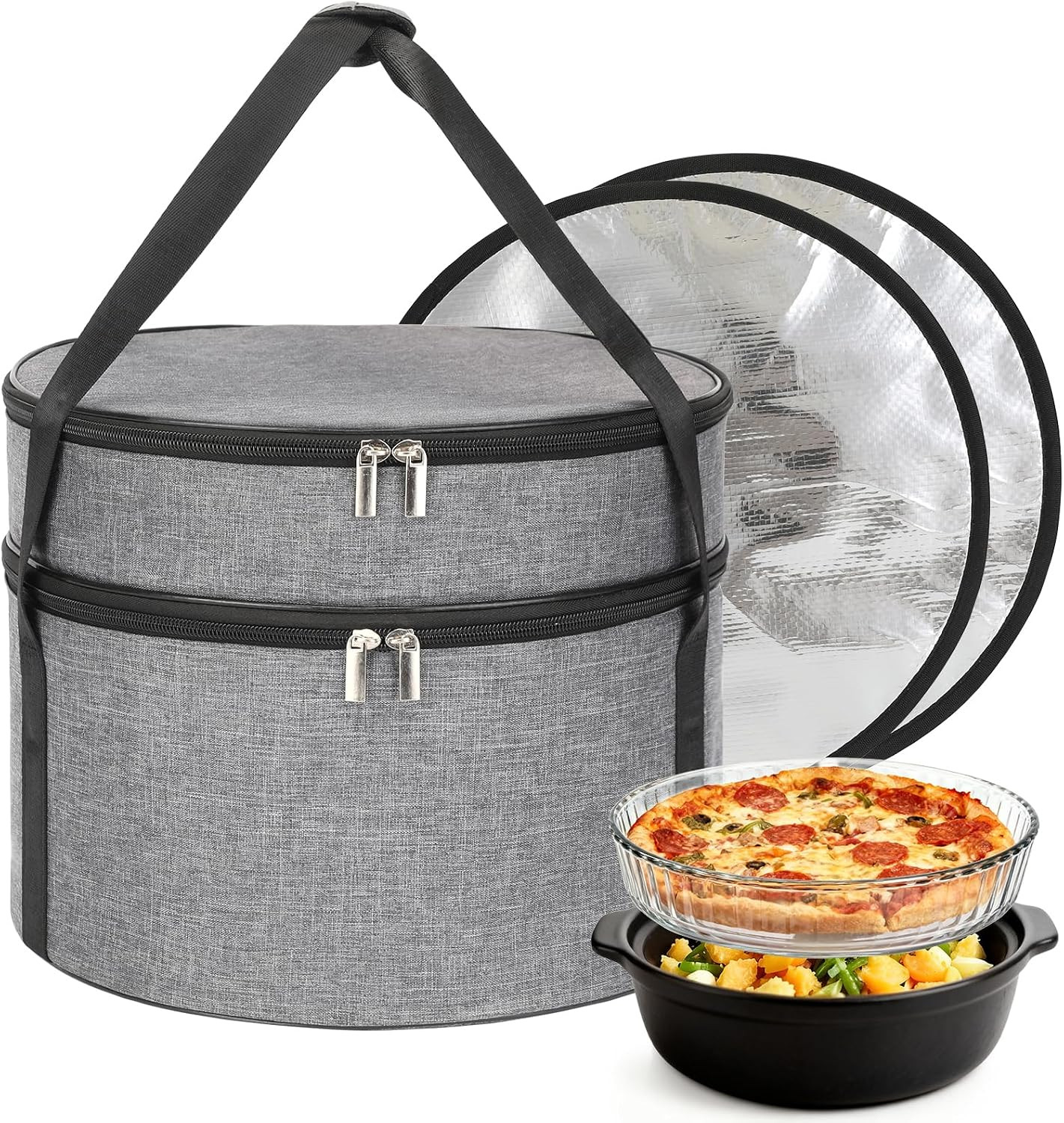 Insulated Casserole Carrier for Hot or Cold Food, round Pie Carrier with Metal