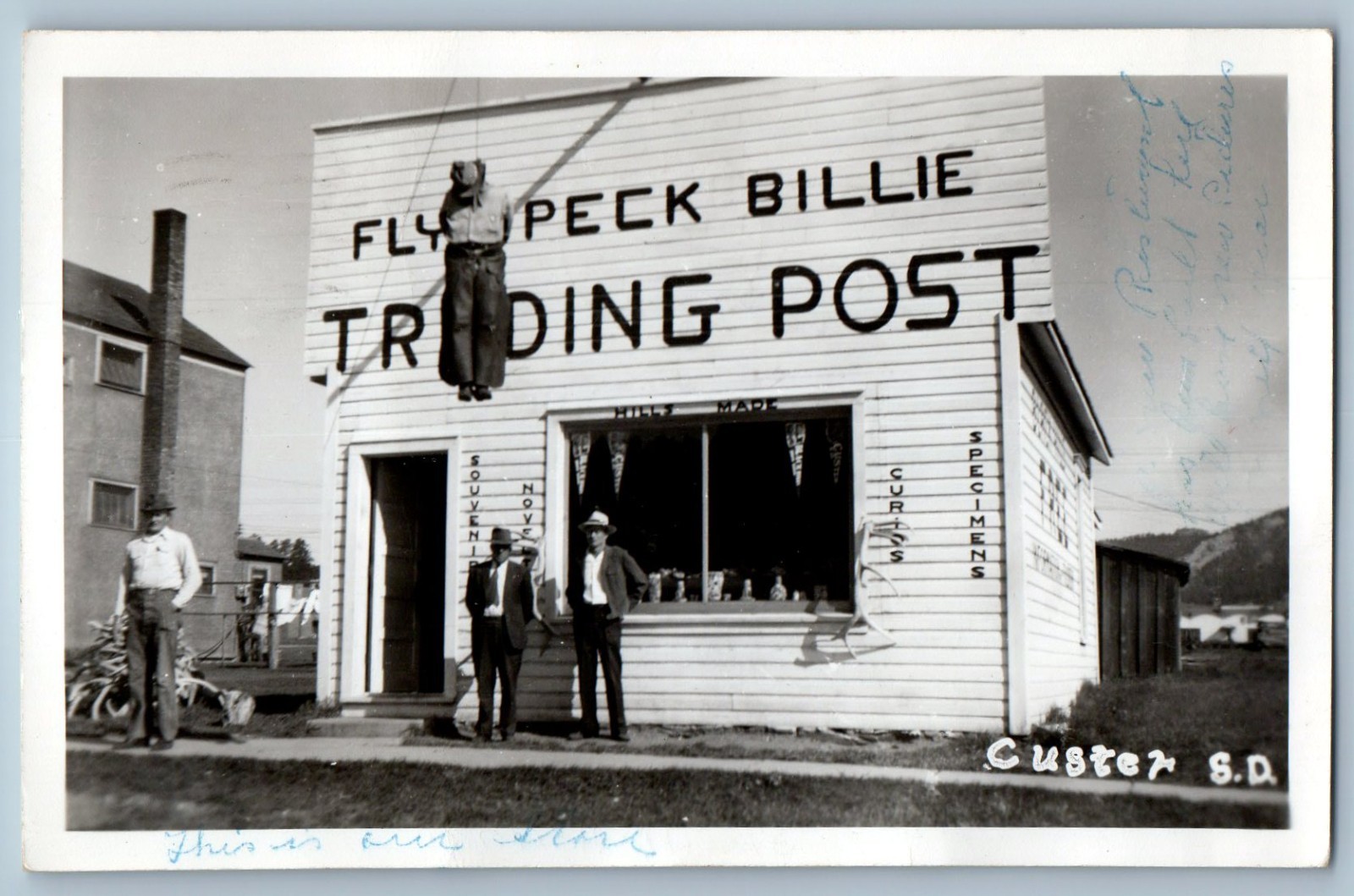 1948 Fly Peck Billie Trading Post Store Hanging Custer SD RPPC Photo Postcard