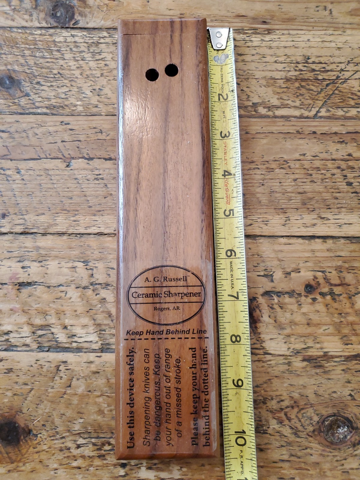 Vintage A.G. Russell ceramic knife sharpener wooden-housed crock stick Sharpener