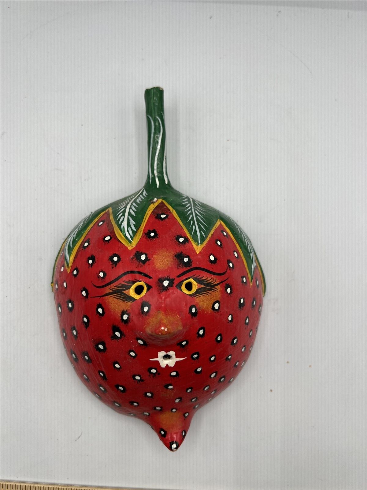 VINTAGE MEXICAN FOLK ART STRAWBERRY MAN WITH FACE HAND PAINTED COCONUT SHELL