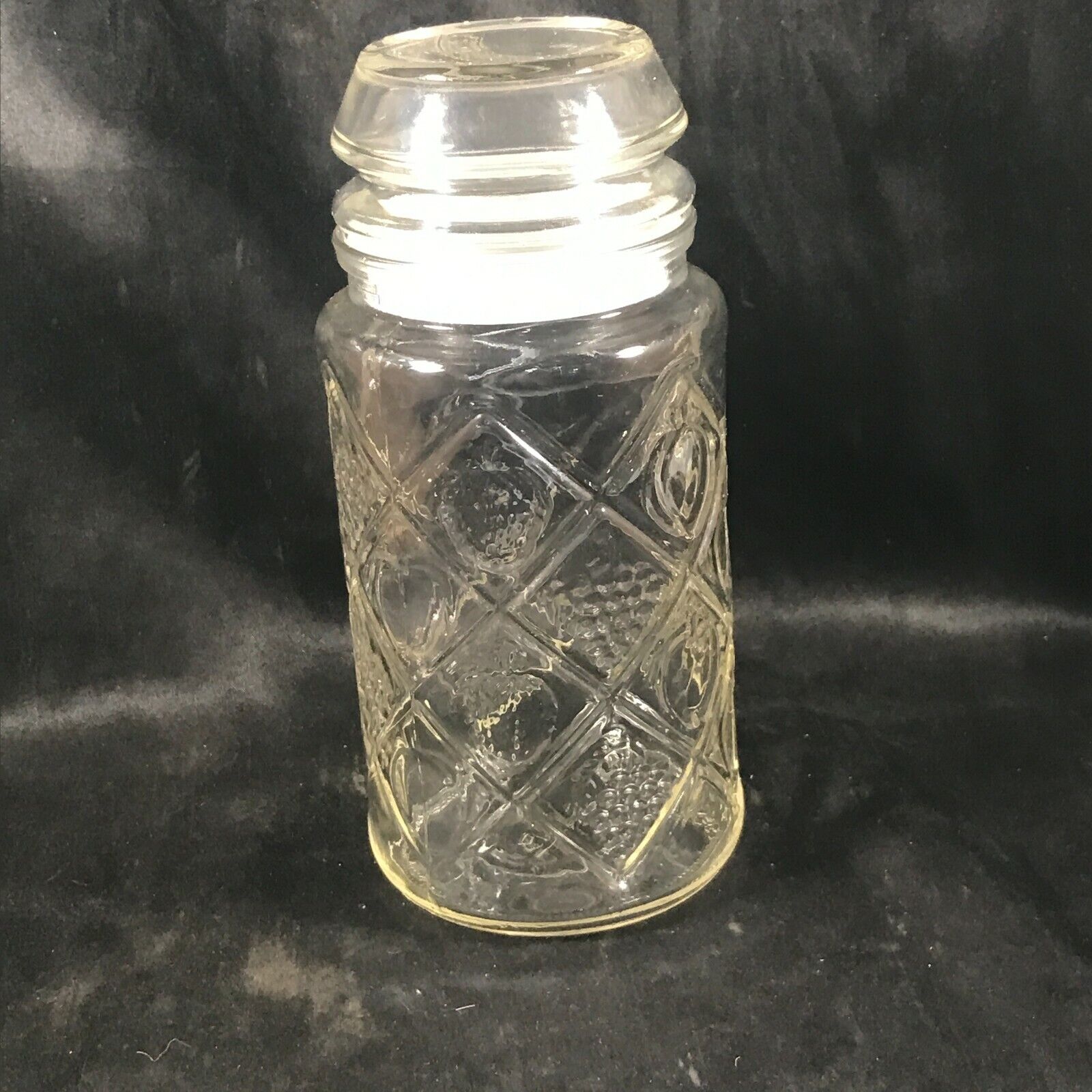 Vintage Anchor Hocking SMUCKERS Embossed Fruit Glass Canister Jar