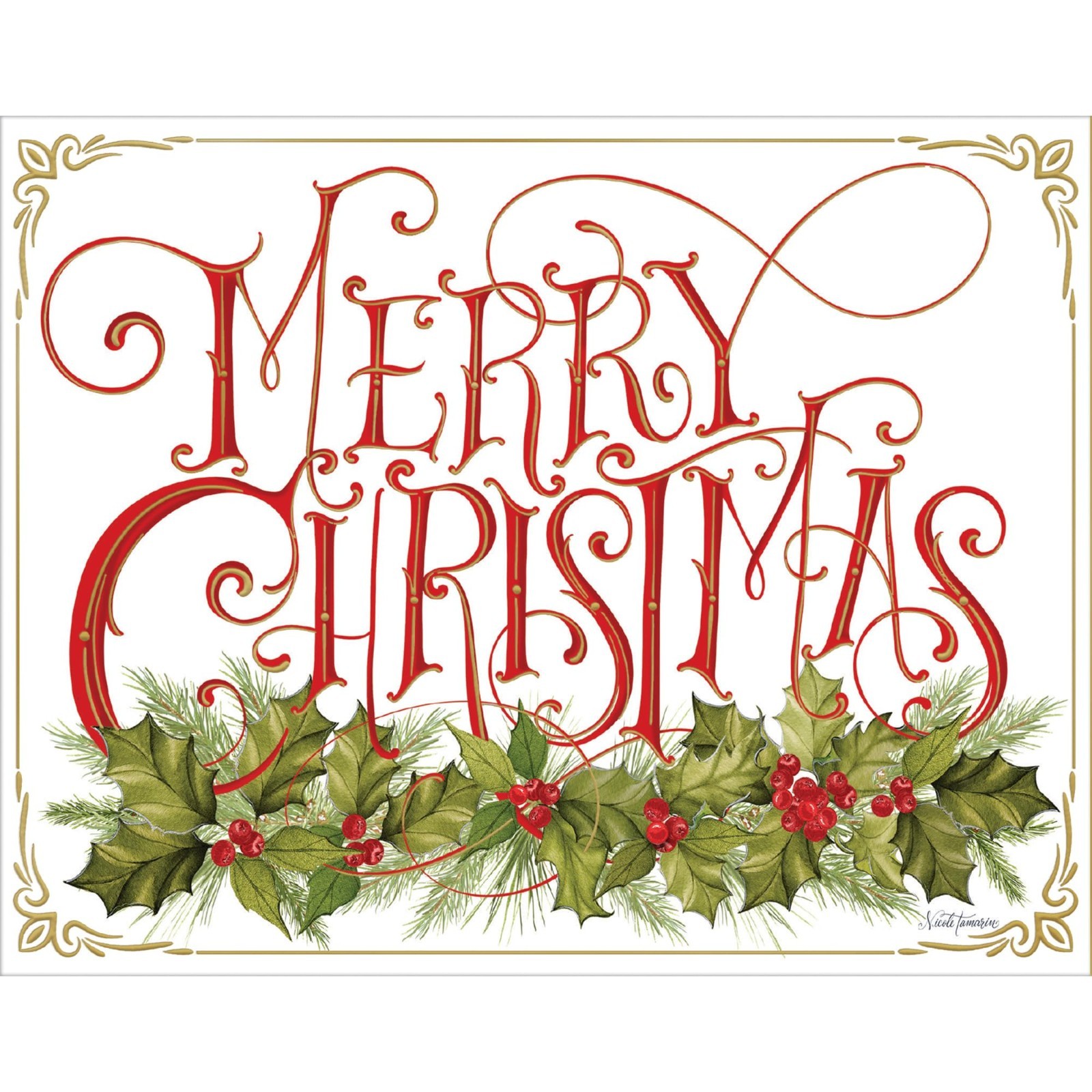 Christmas Holly Boxed Cards - Festive Holiday Greeting Cards for Family & Friend