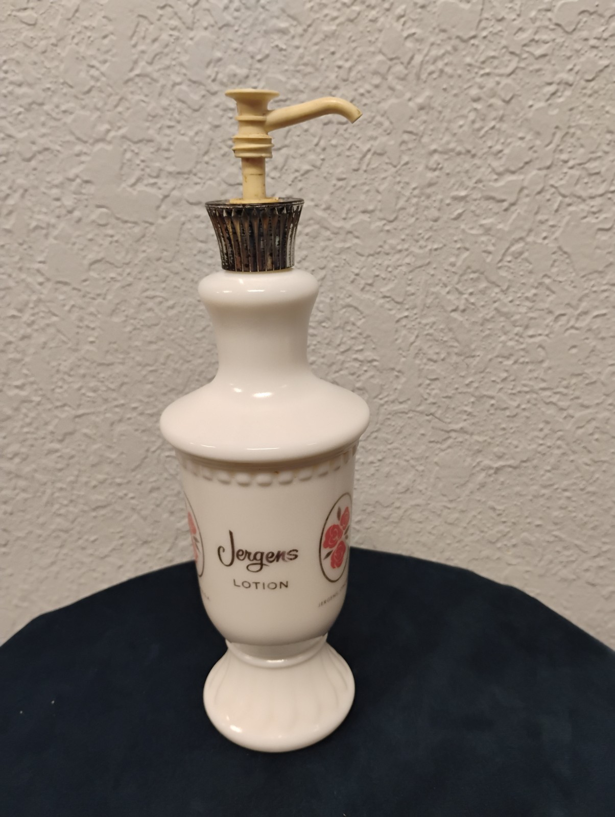 Vintage Rare Collectible Jergens Lotion Milk Glass Pink Roses Bottle  Empty