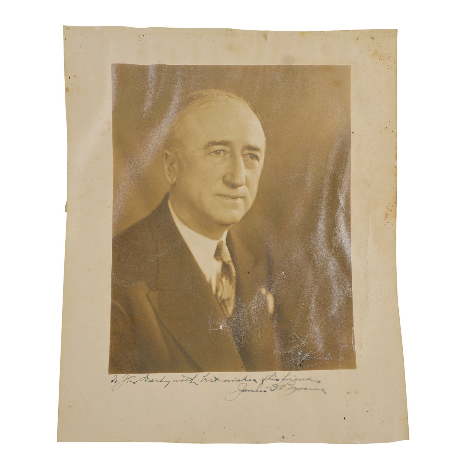 James F Byrnes Signed Inscribed Vintage Portrait Photo Sepia Men OS