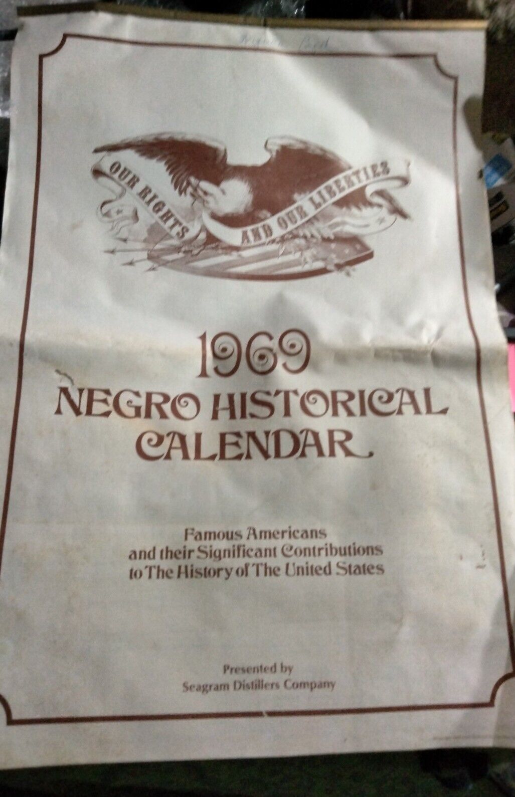1969 Negro Historical Calendar Seagrams Distillers Company in great condition 