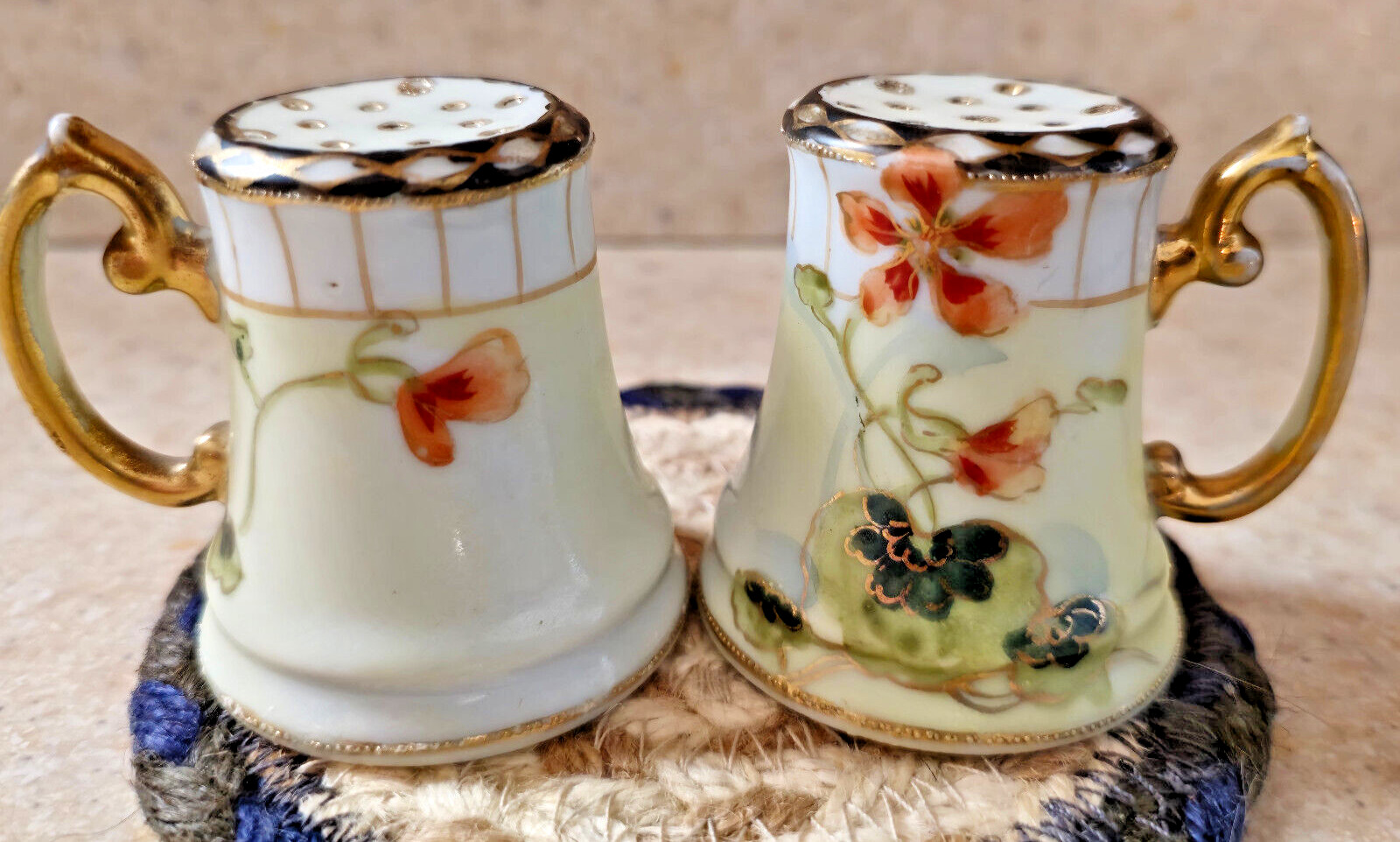 Hand Painted Nippon Salt&Pepper Shakers~Floral&Gold