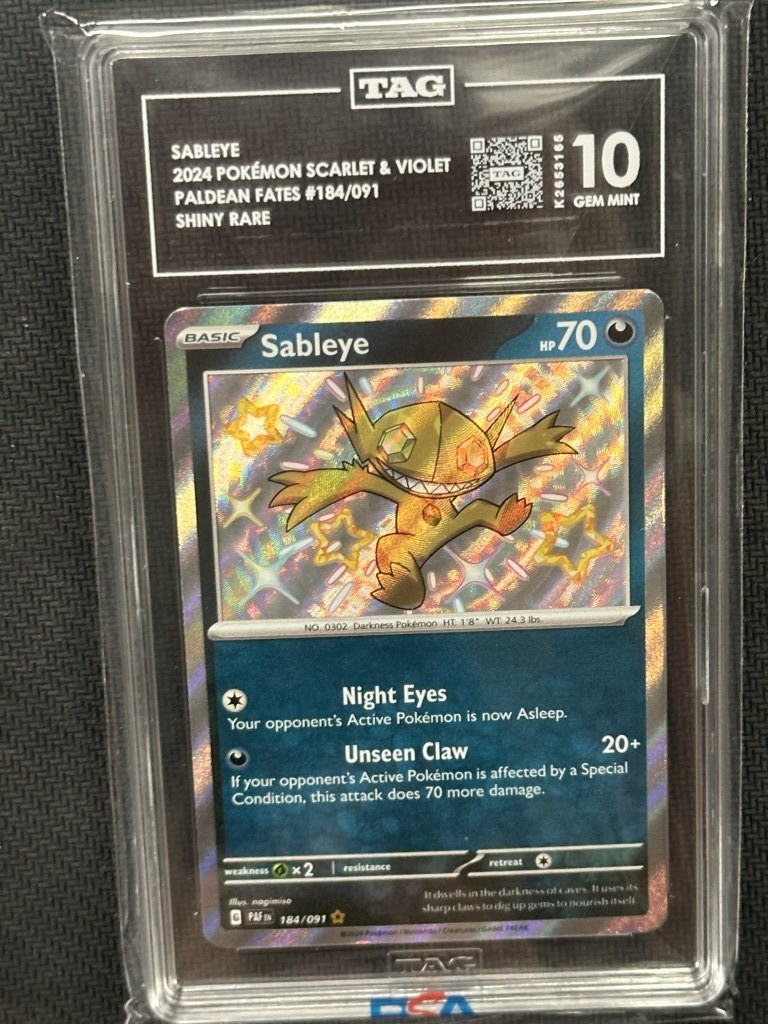 Sableye Pokemon Paldean Fates Shiny Rare TAG 10 PSA #184/091 Sableye Pokemon Paldean Fates Shiny Rare TAG 10 PSA #184/091