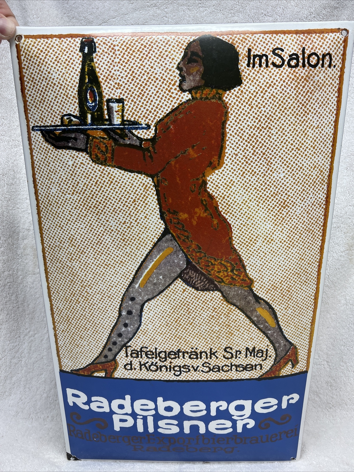 RARE VINTAGE RADEBERGER PILSNER PORCELAIN SIGN GERMAN BEER 8 X 11