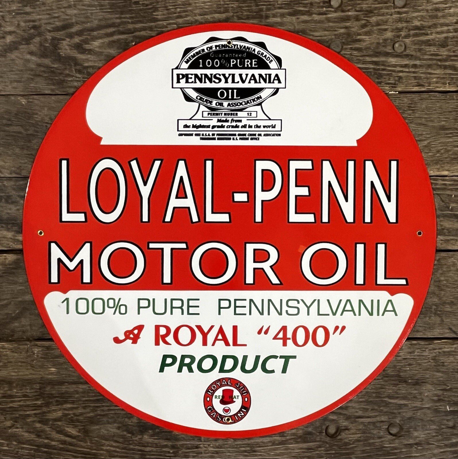 LOYAL-PENN Motor Oil 24” Circular Vintage One-Sided Porcelain Garage Sign