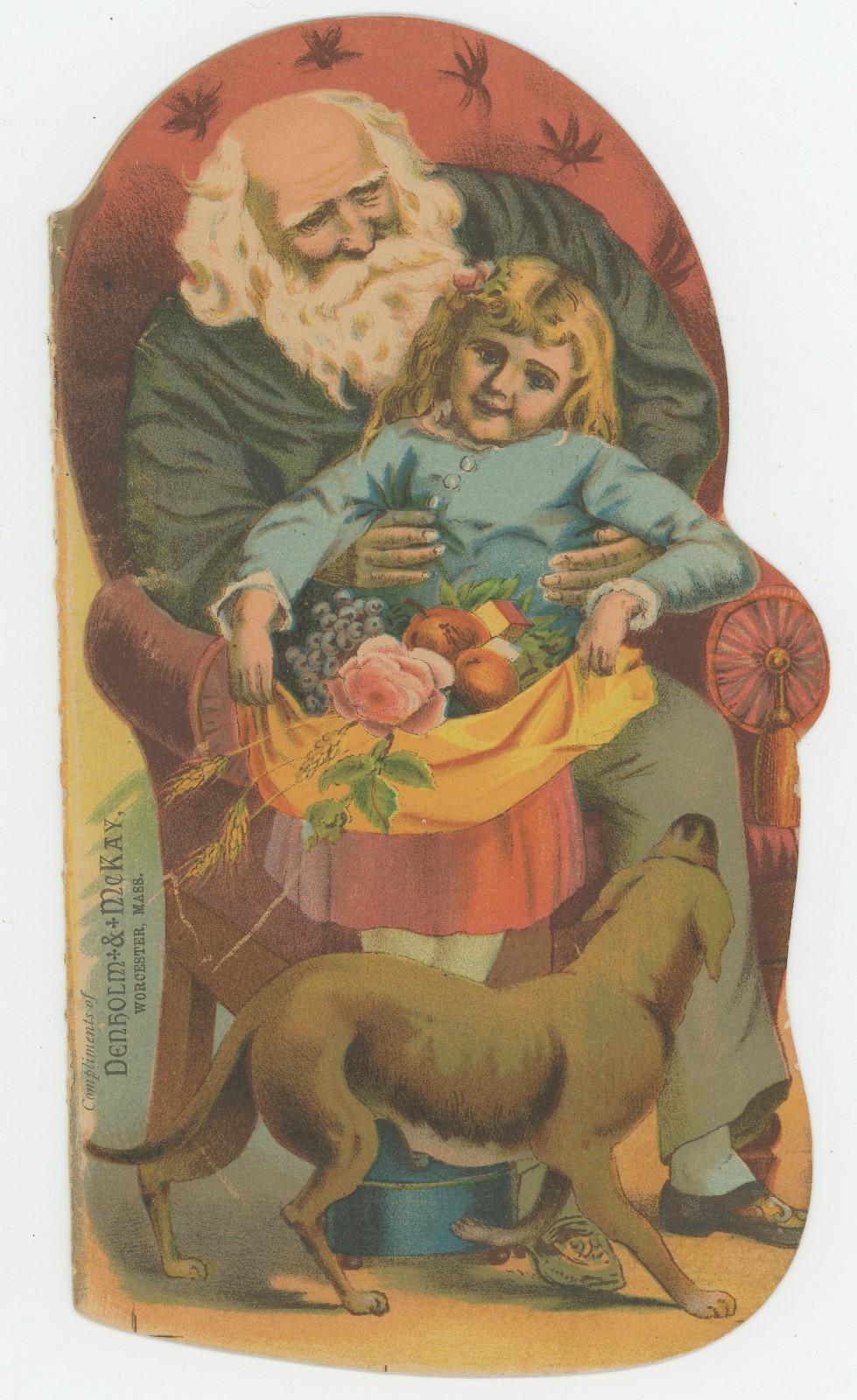 Bi-Fold Sitting On Santas Lap Christmas Bells Worcester Mass 1880's Trade Card