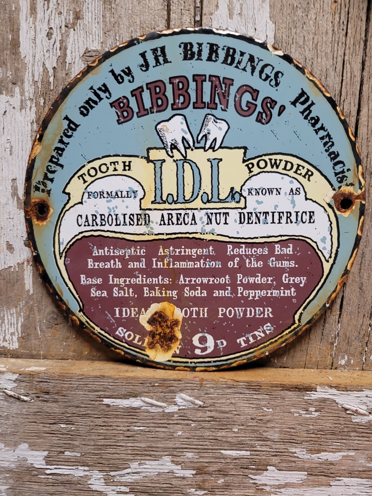 VINTAGE BIBBINGS PORCELAIN SIGN TOOTH POWER DENTAL DENTIST MEDICINE PHARMACY