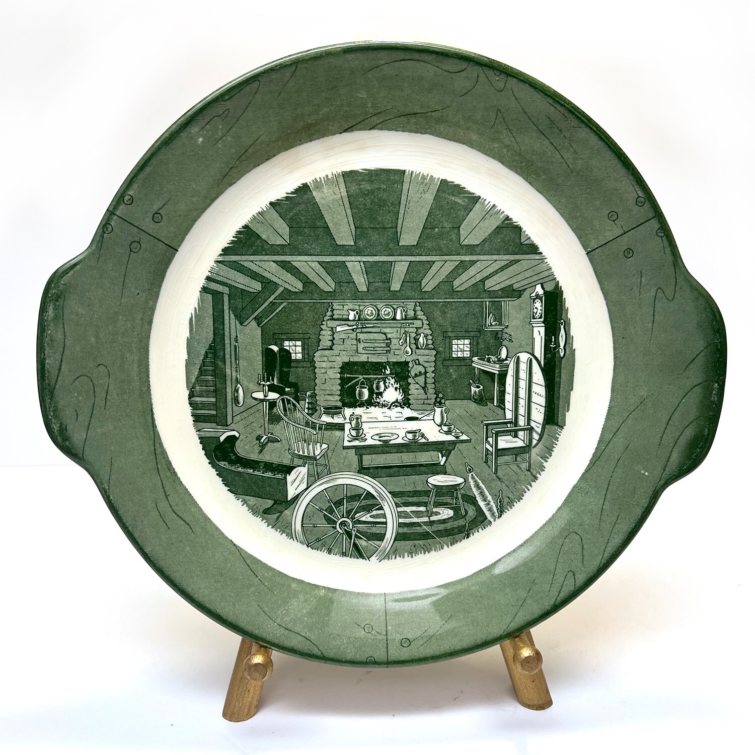 Vintage Royal China Colonial Homestead Green Handled Cake Plate