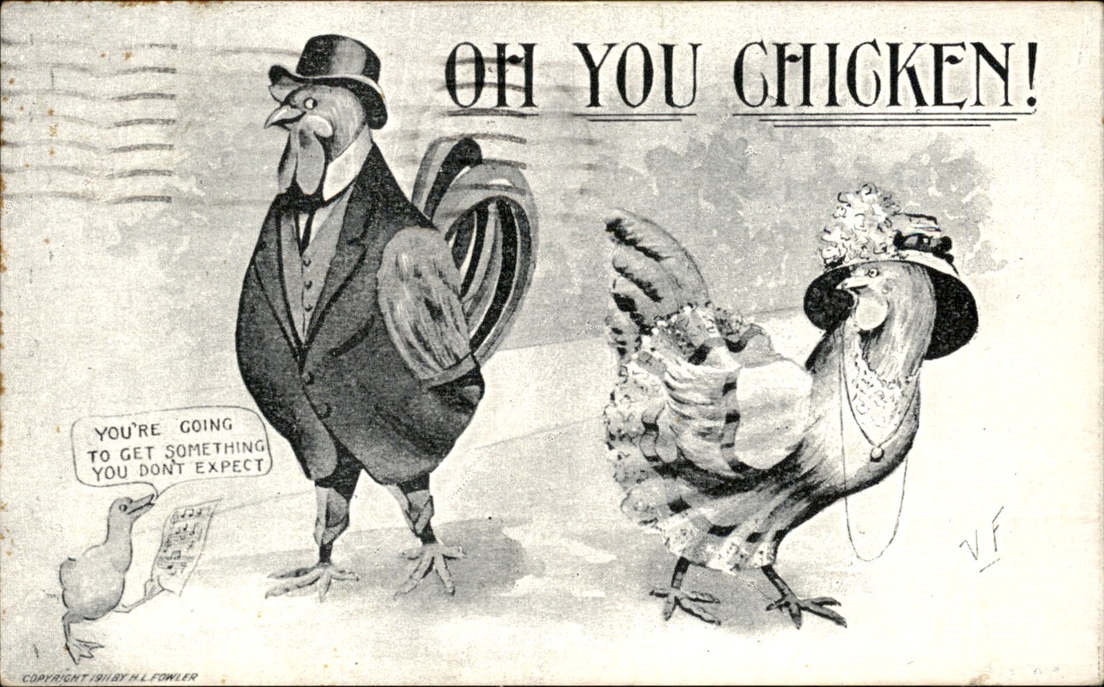 Anthropomorphic Chickens Humor c1910s Vintage Postcard