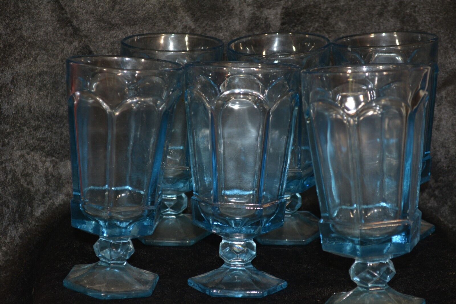 Fostoria Glass Virginia Light Blue Heavy Pressed Manganese Glass Set Of 6