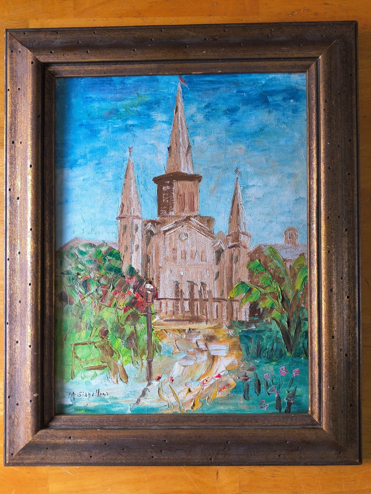 Vintage Mid Century St Louis Cathedral Oil Painting Jackson Square New Orleans