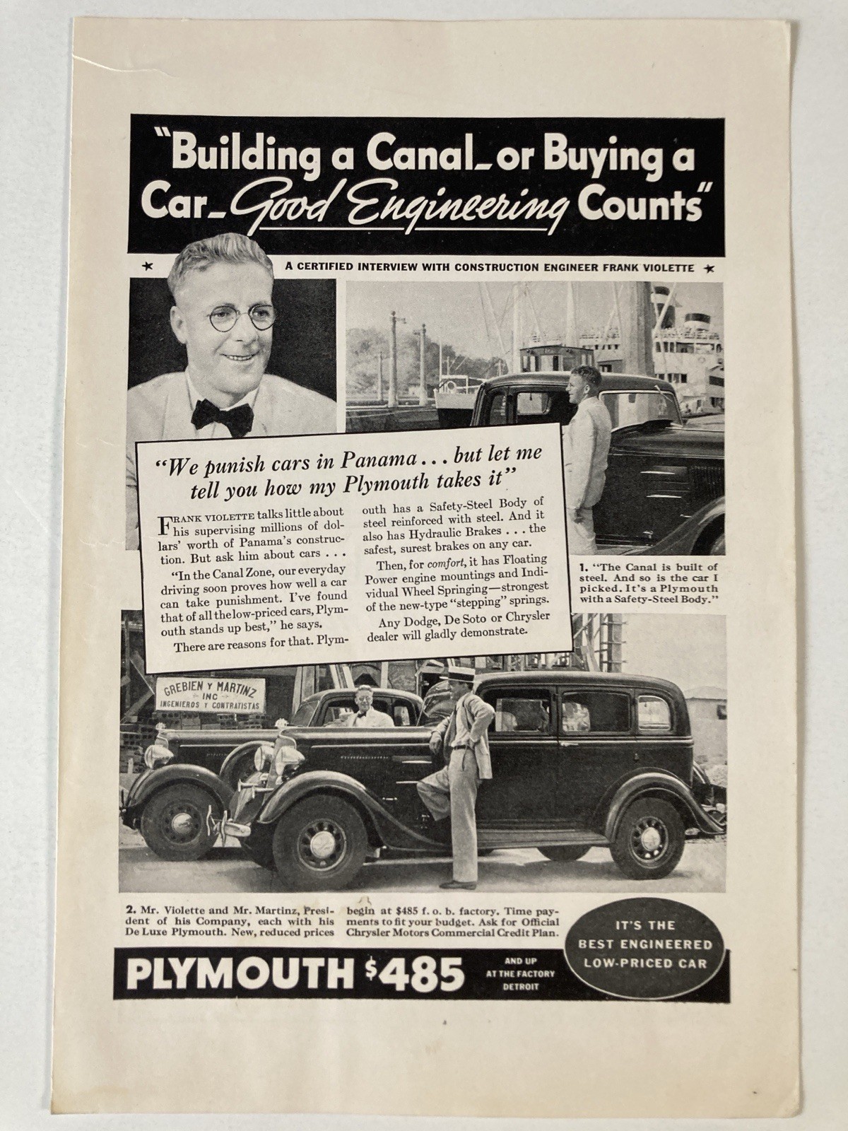 1934 Plymouth De Luxe Print Ad In The Canal Zone
