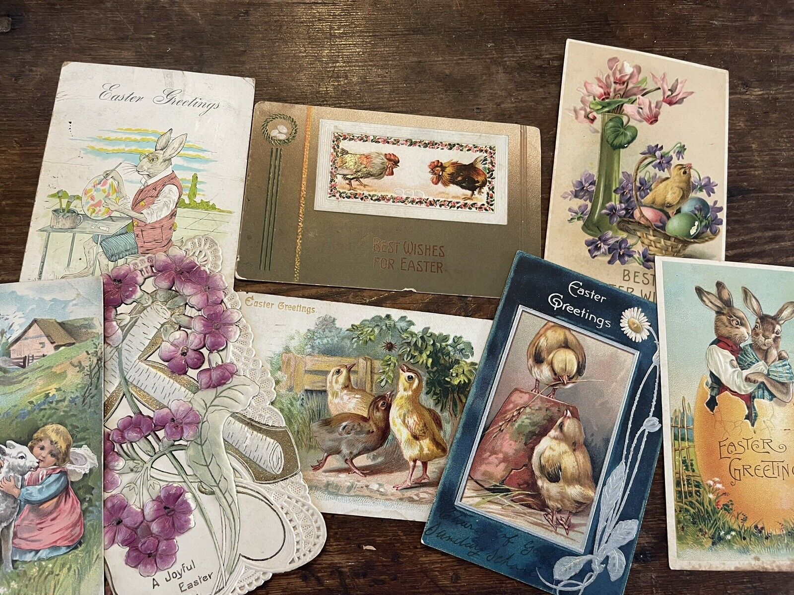 Lot of 8 Vintage Victorian Easter Postcards Bunny Chick Eggs Basket Rabbit sheep
