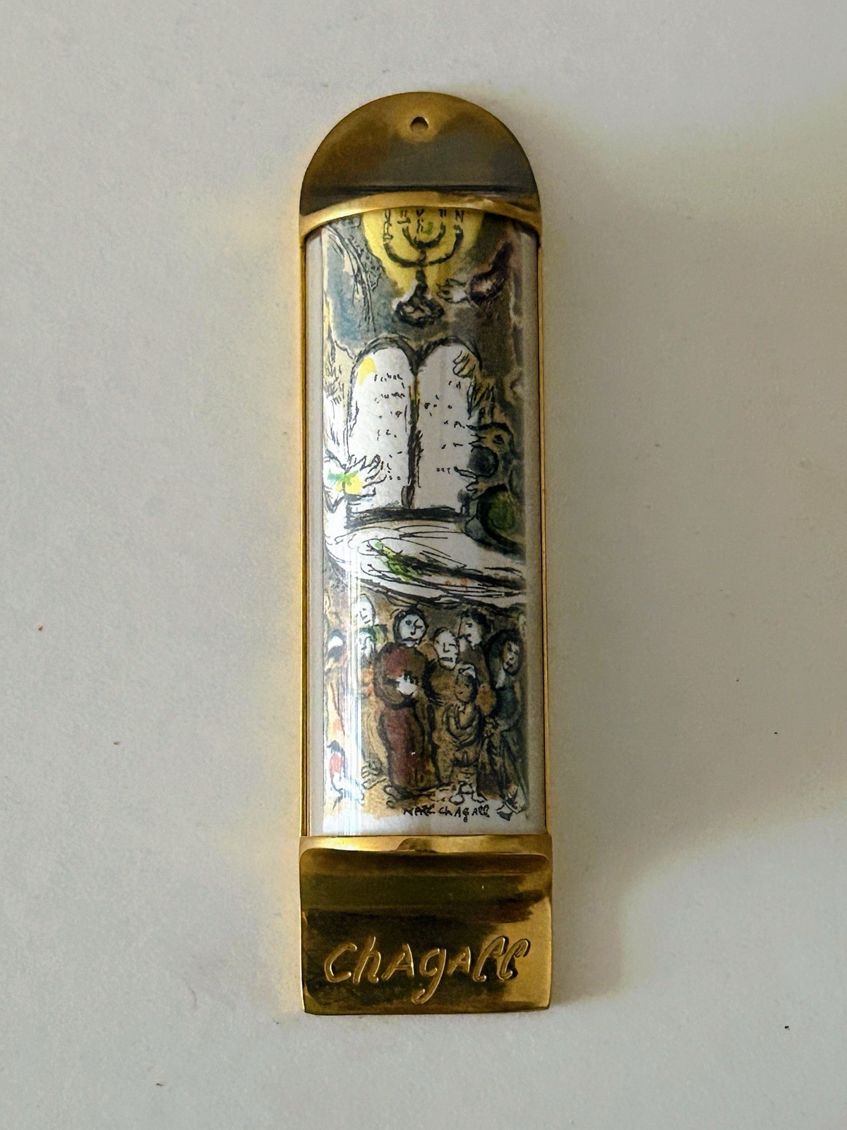 Moses receiving the ten commandments - Chagall mezuzah by Menachem Berman 1987