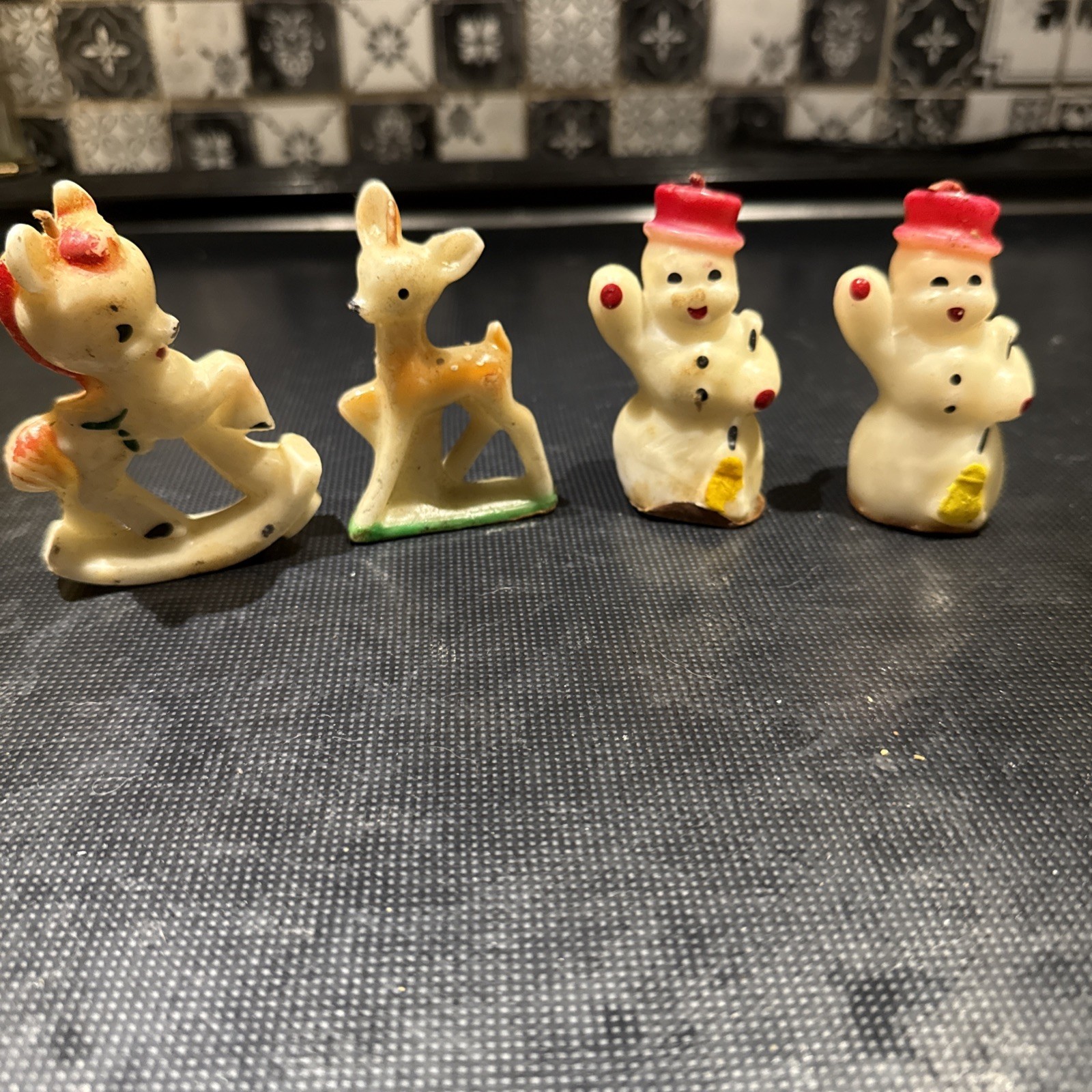 Lot of 4 Gurley Novelty Christmas Candle 1950 NEVER LIT ROCKING HORSE SNOWMAN 3\