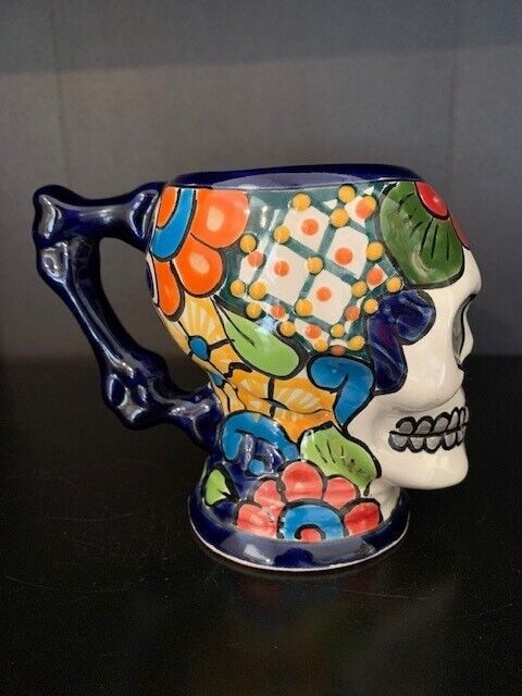 Talavera 3-D Hand-Painted Sugar Skull Day of the Dead Dia de los Muertos Mug – B