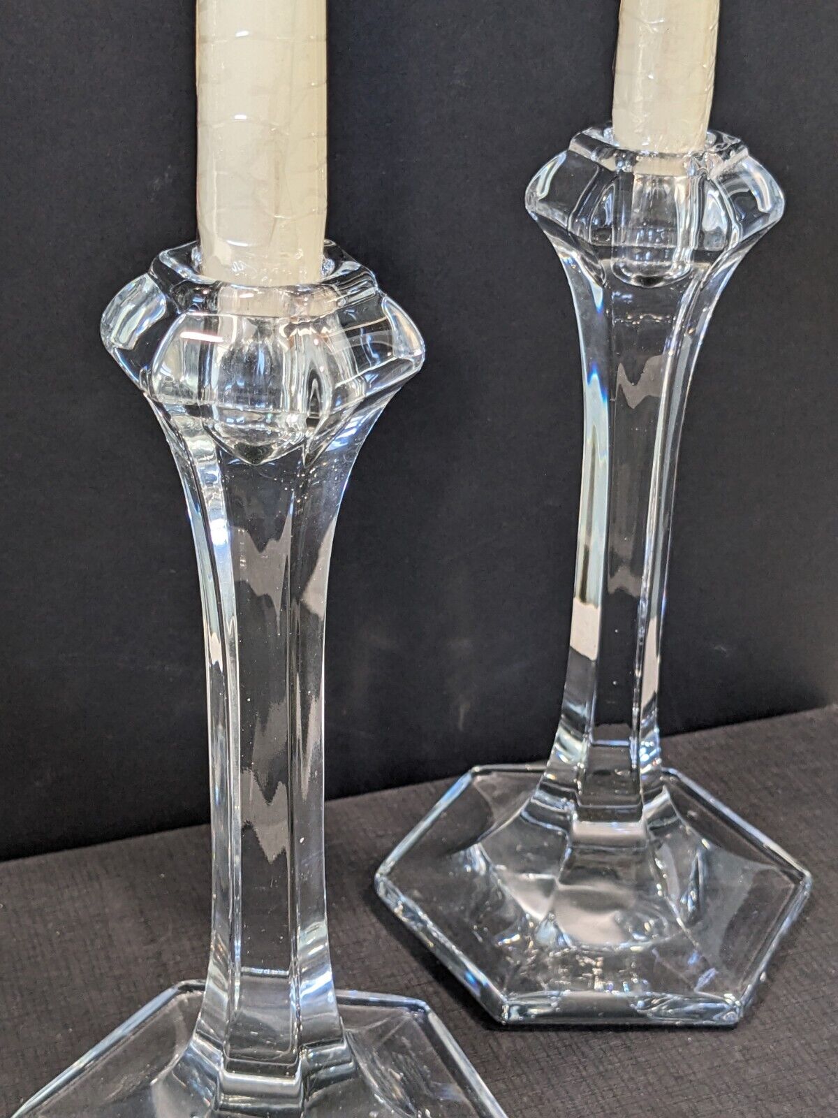 Pair Art Deco Candlesticks Lead Crystal Candle Holders 8.5\