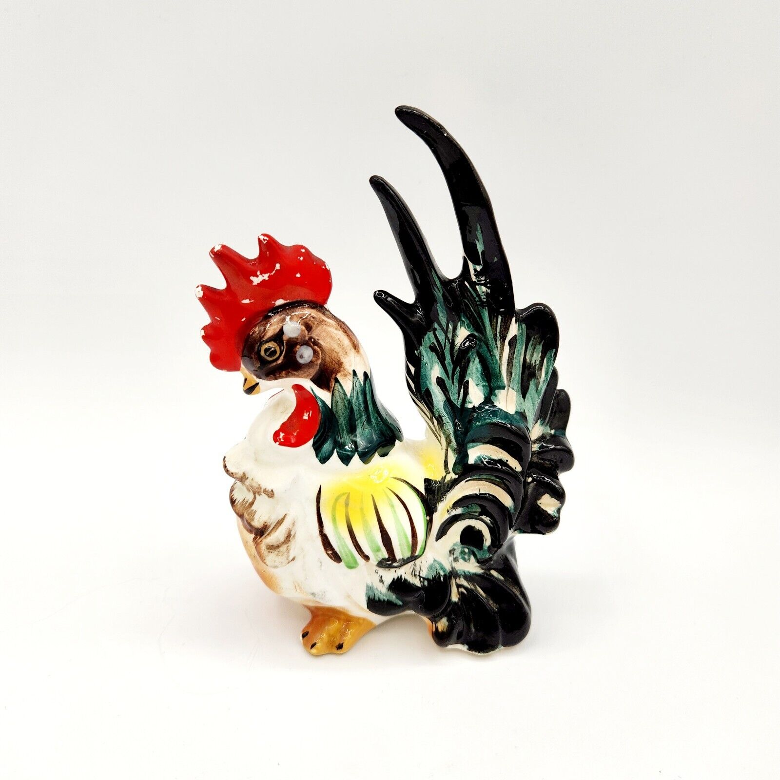 VTG MCM Ceramic Rooster Chicken Great Tail Figurine Lipper & Mann JAPAN 6in 
