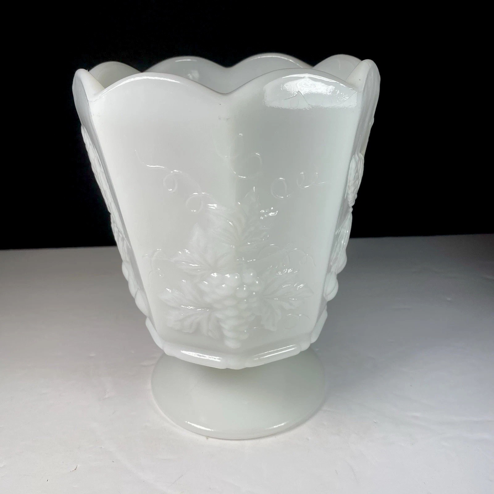 Napco Vintage Milk Glass Pedestal Scalloped Vase Made In The USA Napco Vintage Milk Glass Pedestal Scalloped Vase Made In The USA