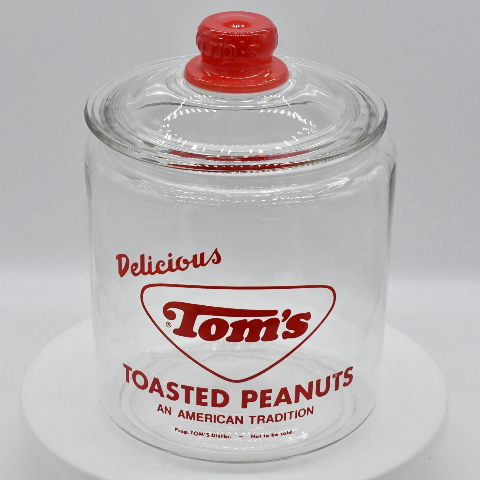 Vintage 1950s Toms Toasted Peanuts Glass Jar Counter Display Red Knob Lid MINT