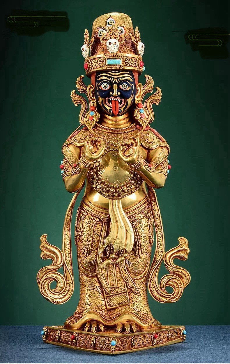 15cm Nepal Tibetan Gold Gilt  Drashi Lhamo Statue