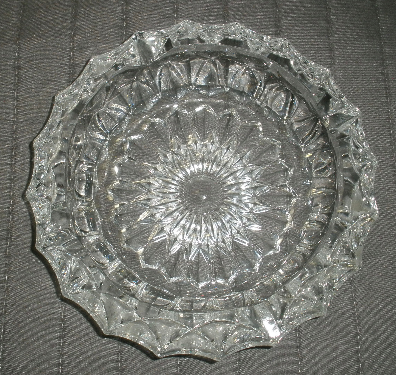 Vintage Lead Crystal 2 Slot Ashtray Round Clear Cut Glass Heavy 5.5\