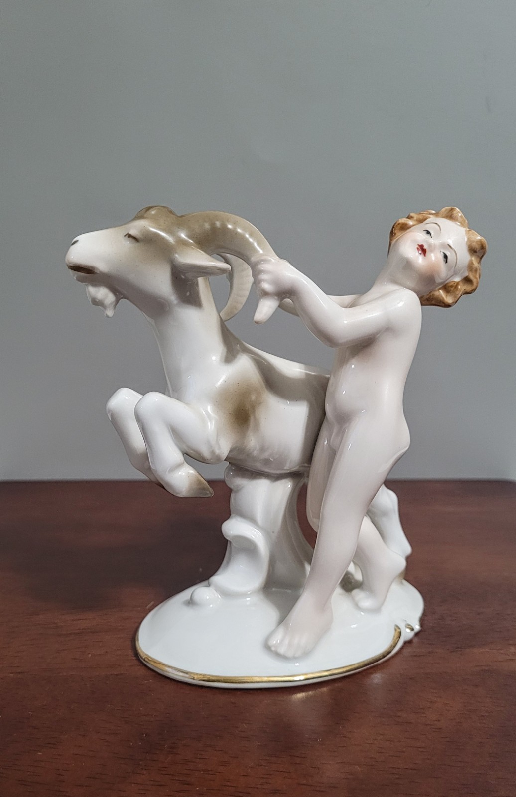Vintage Wallendorf Germany Fine Porcelain \'Cherub with Galloping Goat\' Figurine