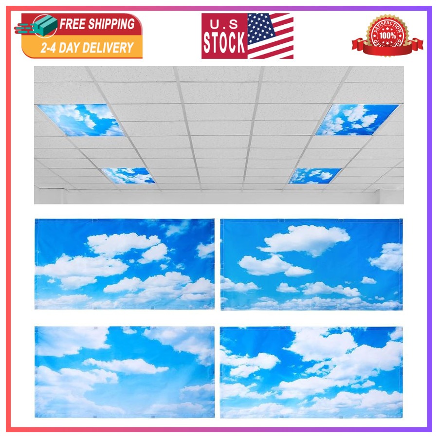Hortsun 4x2ft Fluorescent Light Covers 4 Pcs Blue Sky Cloud